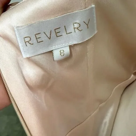 Revelry Champagne pink satin bridesmaid maxi slit dress
